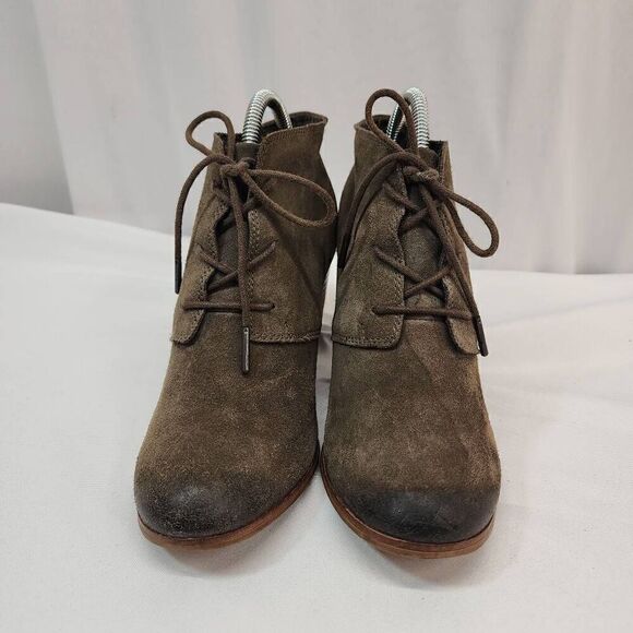 Toms Size 9 Lunata Tarmac Gray Suede Lace-Up Distressed High Heel Boots shoes Wo - Picture 3 of 12